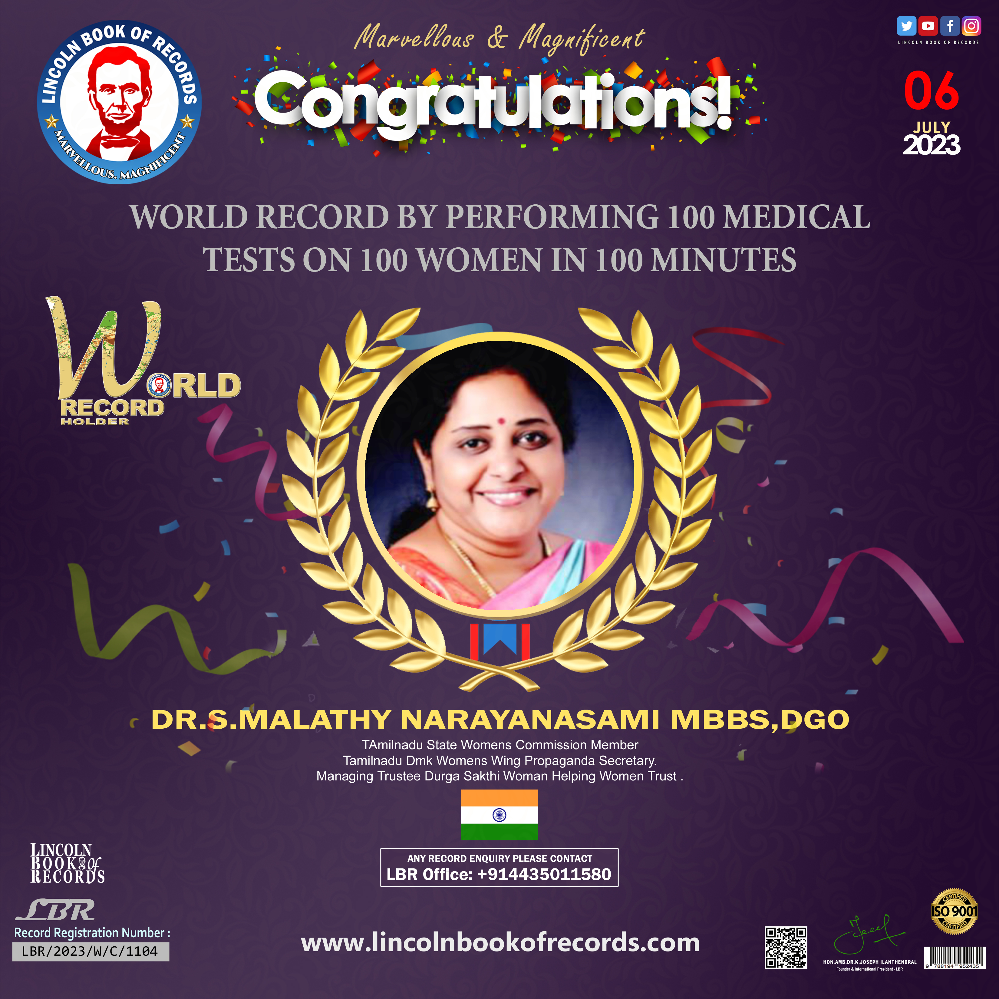 World Record by performing 100 medical  tests on 100 women in 100 minutes